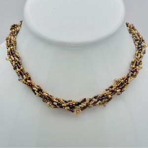 Artisan Beaded Necklace in Gold and Brown